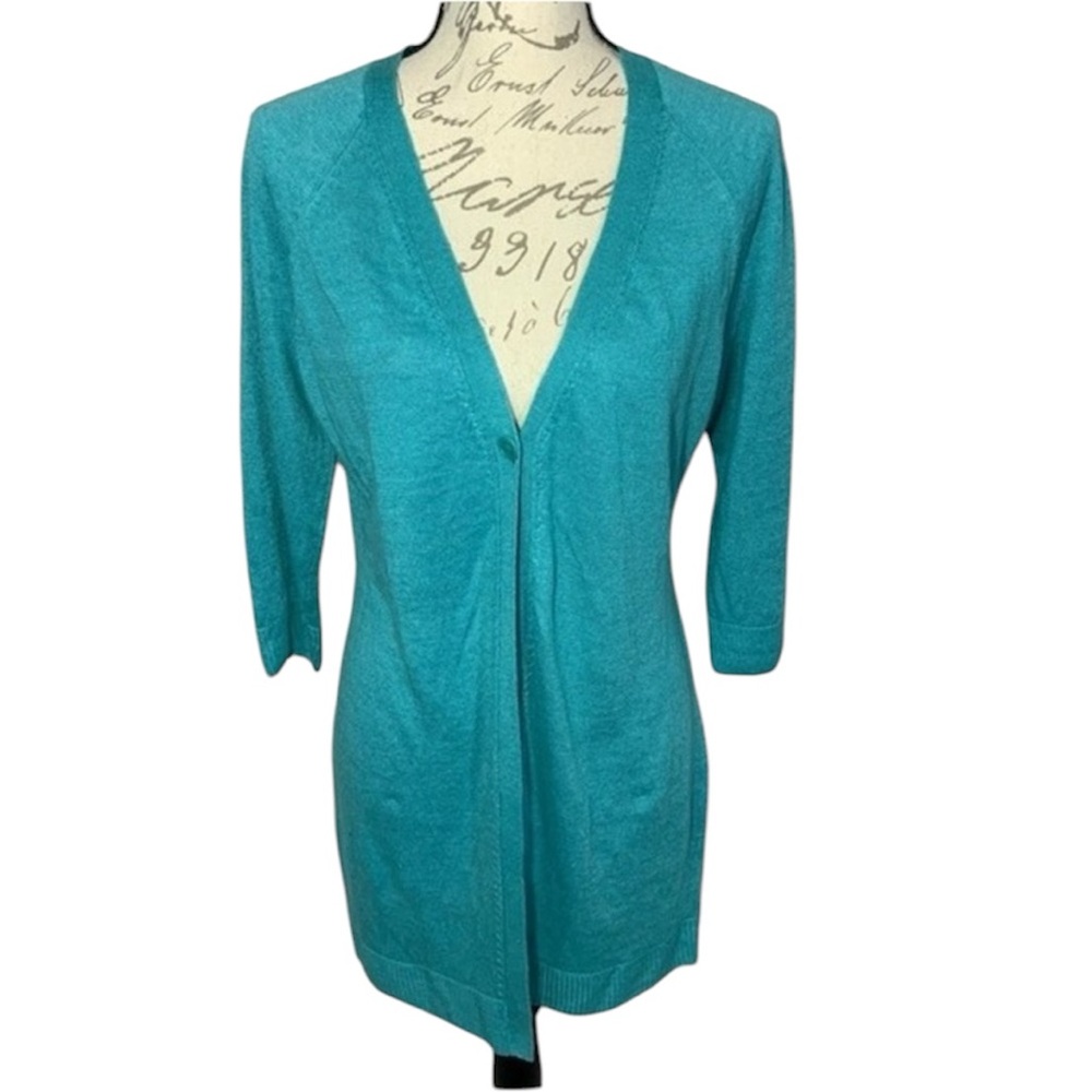 Lafayette 148 One Button Linen Duster Long Sweater Sz S